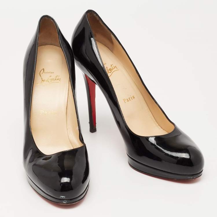 Pre Owned Christian Louboutin Black Patent Leather New Simple Platform Pumps Size 38.5