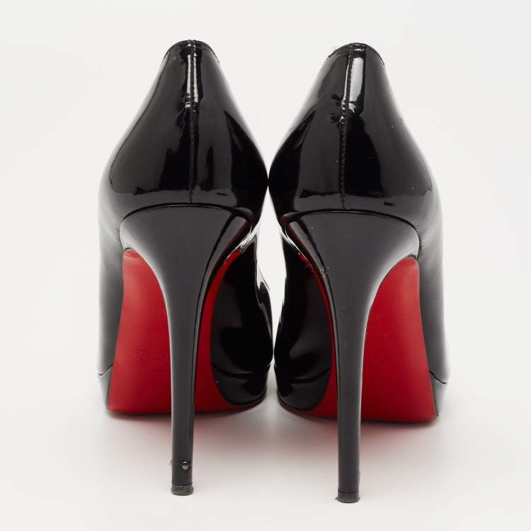 Pre Owned Christian Louboutin Black Patent Leather New Simple Platform Pumps Size 38.5