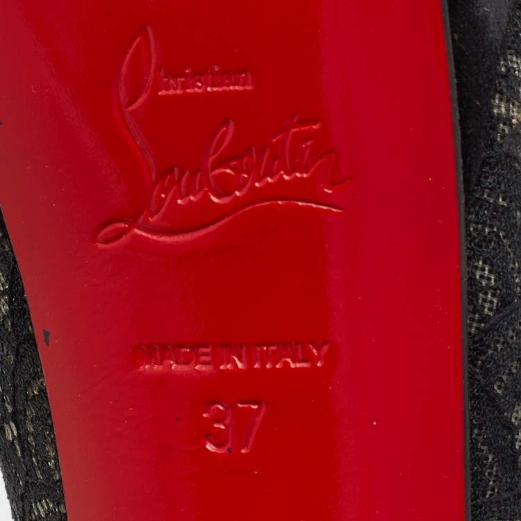 Pre Owned Christian Louboutin Black Suede, Lace and Mesh Empiralta Bow Open Toe Ankle Booties Size 37