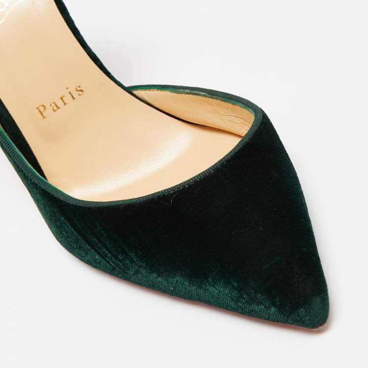 Pre Owned Christian Louboutin Dark Green Textured Velvet Iriza D'orsay Pumps Size 39