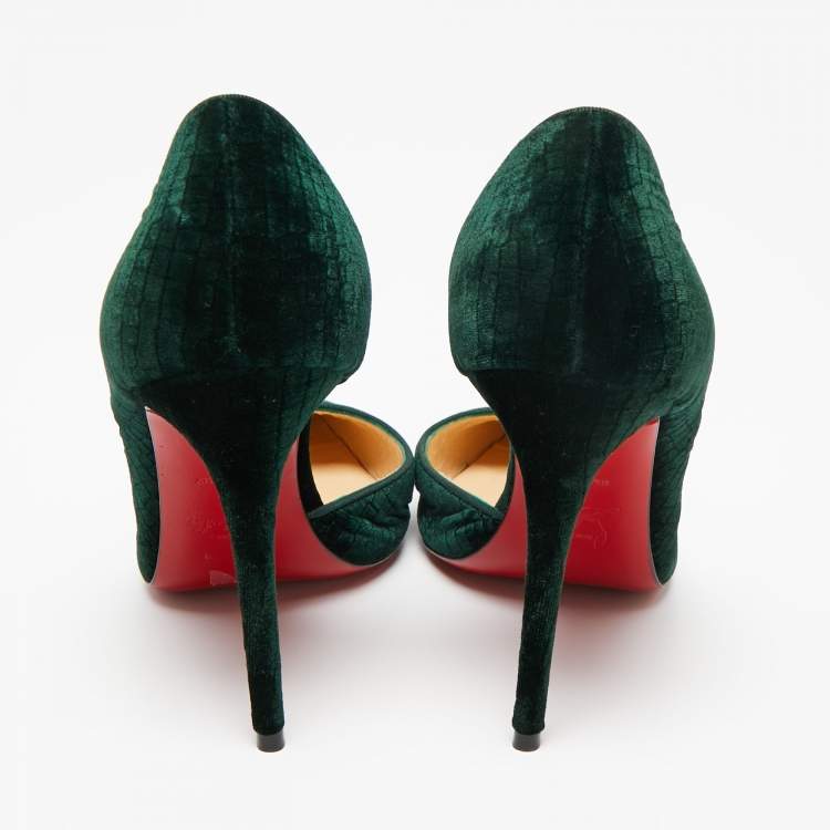 Pre Owned Christian Louboutin Dark Green Textured Velvet Iriza D'orsay Pumps Size 39