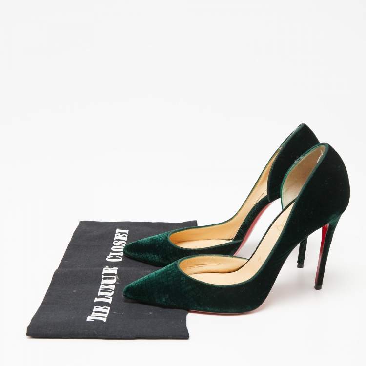 Pre Owned Christian Louboutin Dark Green Textured Velvet Iriza D'orsay Pumps Size 39