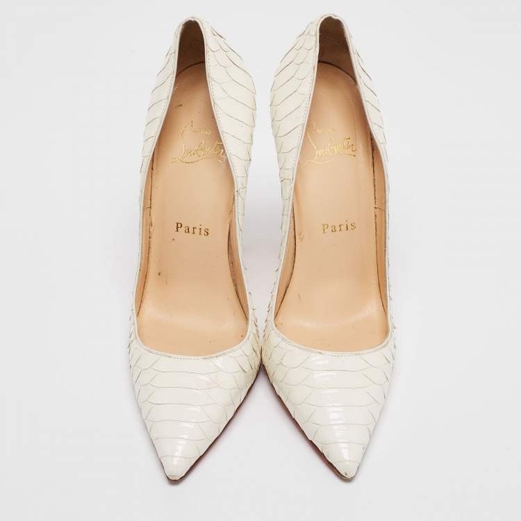 Pre Owned Christian Louboutin White Python Patent Leather So Kate Pumps Size 37.5