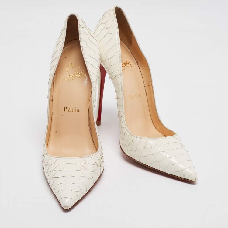 Pre Owned Christian Louboutin White Python Patent Leather So Kate Pumps Size 37.5