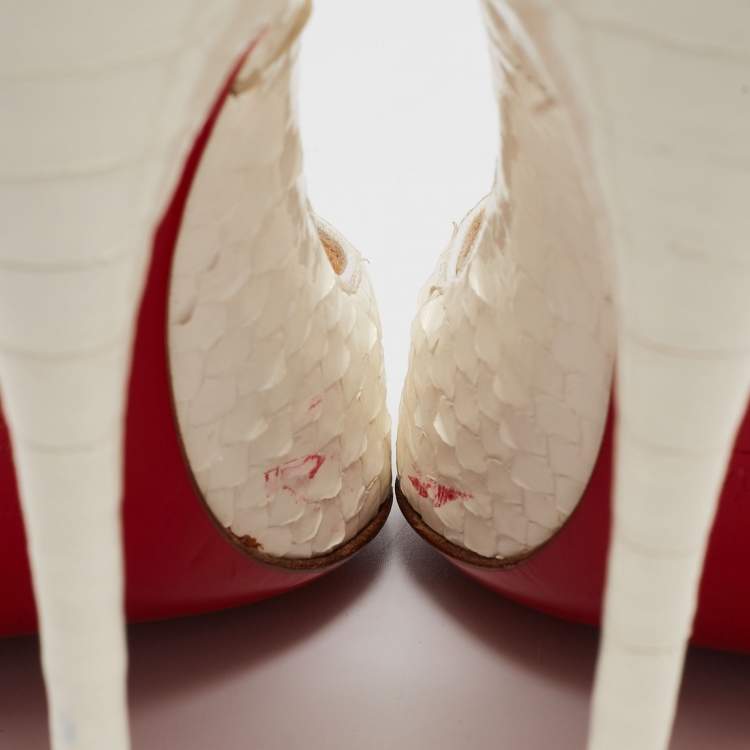 Pre Owned Christian Louboutin White Python Patent Leather So Kate Pumps Size 37.5