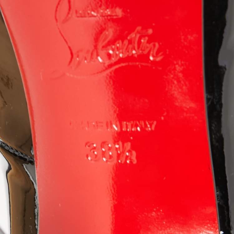 Pre Owned Christian Louboutin Black Patent Leather Very Prive Peep Toe Pumps Size 38.5