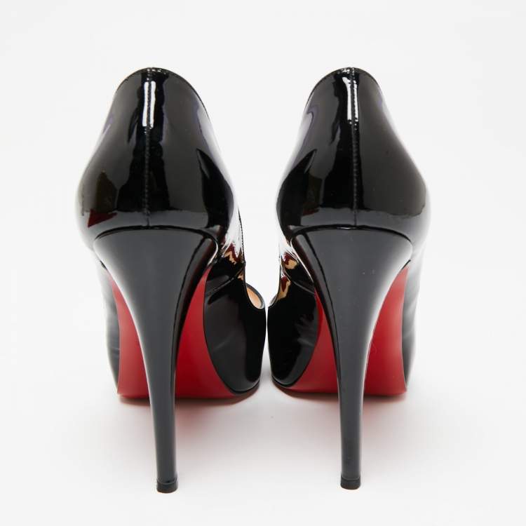 Pre Owned Christian Louboutin Black Patent Leather Very Prive Peep Toe Pumps Size 38.5