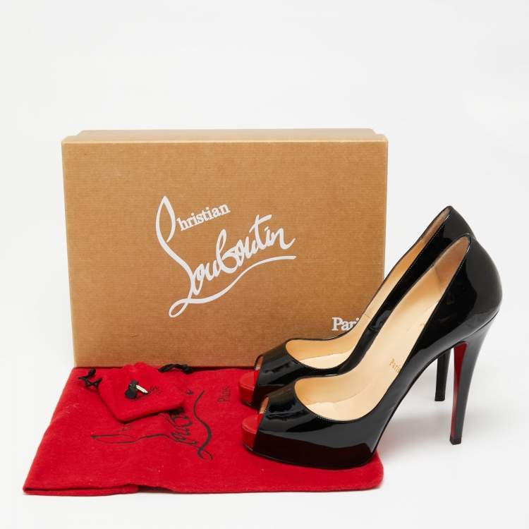 Pre Owned Christian Louboutin Black Patent Leather Very Prive Peep Toe Pumps Size 38.5