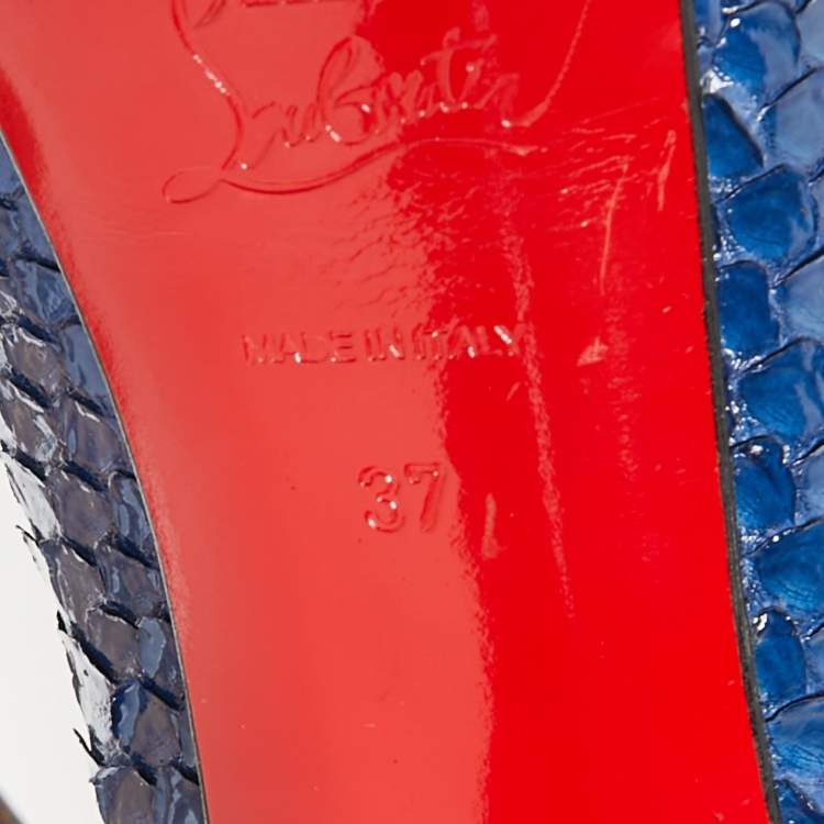 Pre Owned Christian Louboutin Blue Python Leather Lady Peep Platform Pumps Size 37