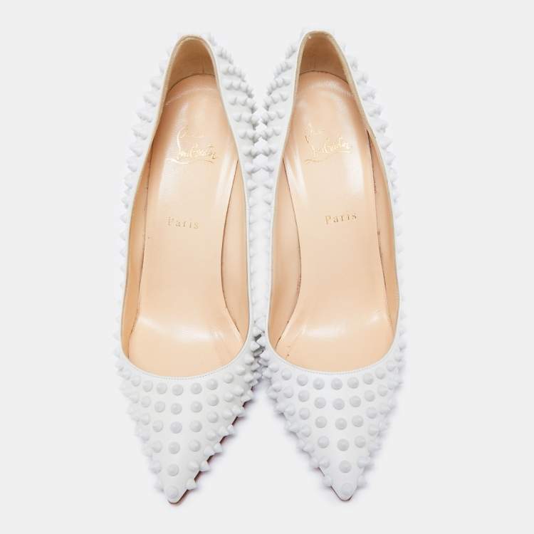 Pre Owned Christian Louboutin White Leather Pigalle Spikes Pumps Size 40.5