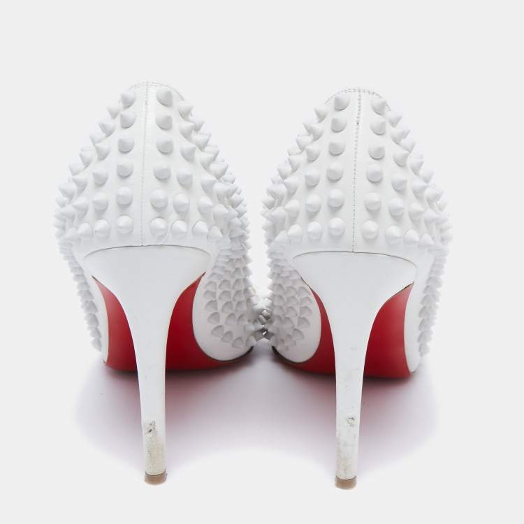 Pre Owned Christian Louboutin White Leather Pigalle Spikes Pumps Size 40.5