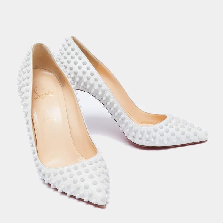 Pre Owned Christian Louboutin White Leather Pigalle Spikes Pumps Size 40.5