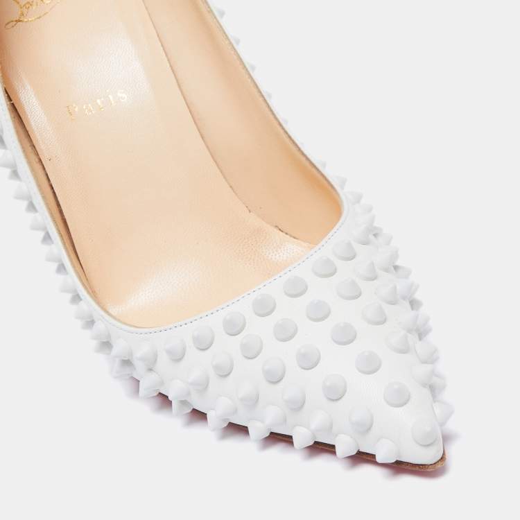 Pre Owned Christian Louboutin White Leather Pigalle Spikes Pumps Size 40.5