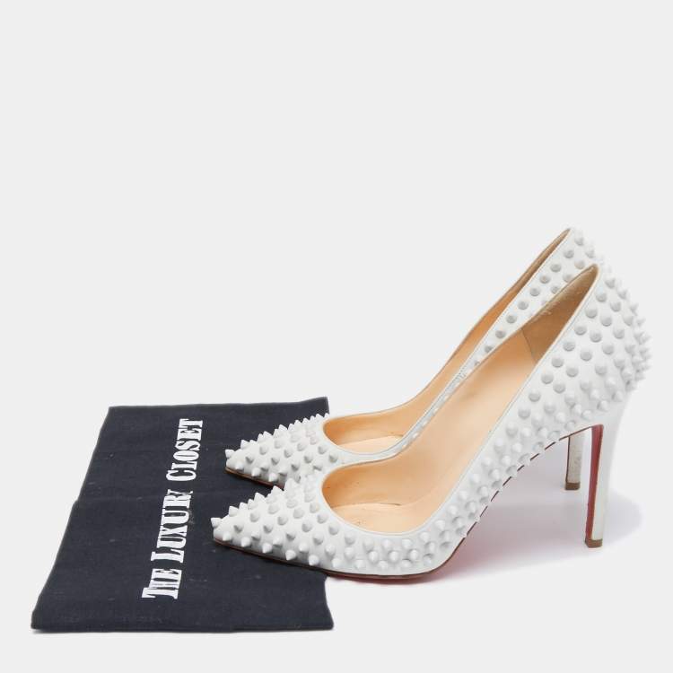 Pre Owned Christian Louboutin White Leather Pigalle Spikes Pumps Size 40.5