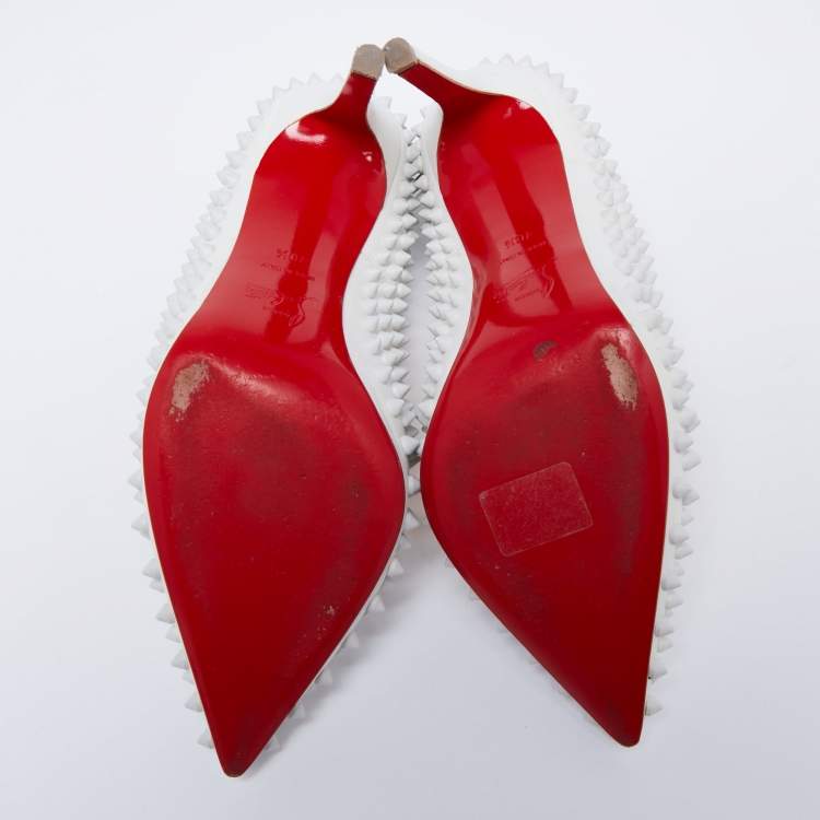 Pre Owned Christian Louboutin White Leather Pigalle Spikes Pumps Size 40.5