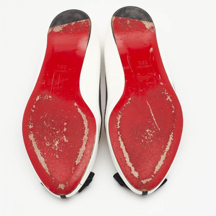 Pre Owned Christian Louboutin White/Black Patent Balinodono Bow Ballet Flats Size 36.5