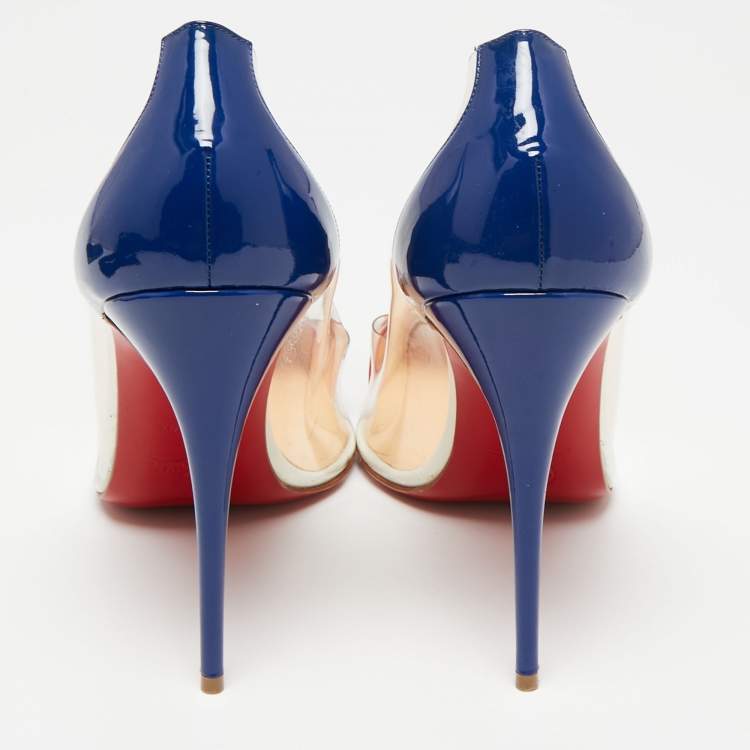 Pre Owned Christian Louboutin Red/Blue Patent Leather and PVC Debout Pumps Size 41