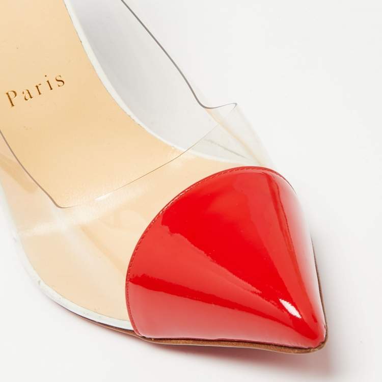 Pre Owned Christian Louboutin Red/Blue Patent Leather and PVC Debout Pumps Size 41