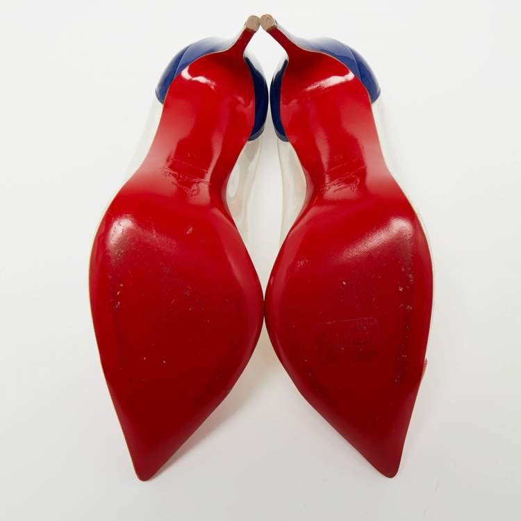 Pre Owned Christian Louboutin Red/Blue Patent Leather and PVC Debout Pumps Size 41
