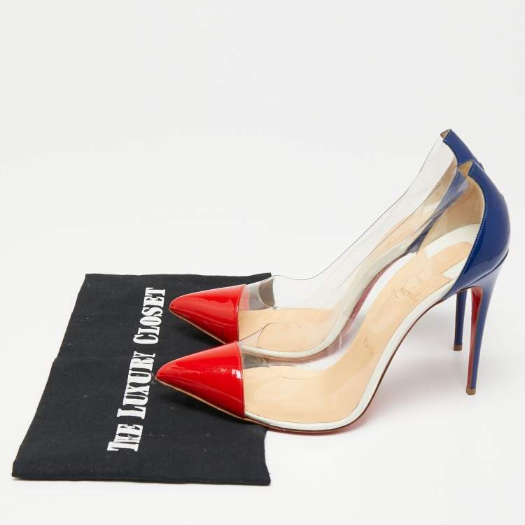 Pre Owned Christian Louboutin Red/Blue Patent Leather and PVC Debout Pumps Size 41