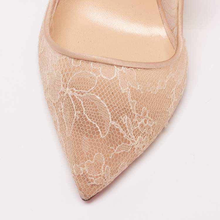 Pre Owned Christian Louboutin Beige Lace and Satin Hot Jeanbi Pumps Size 40