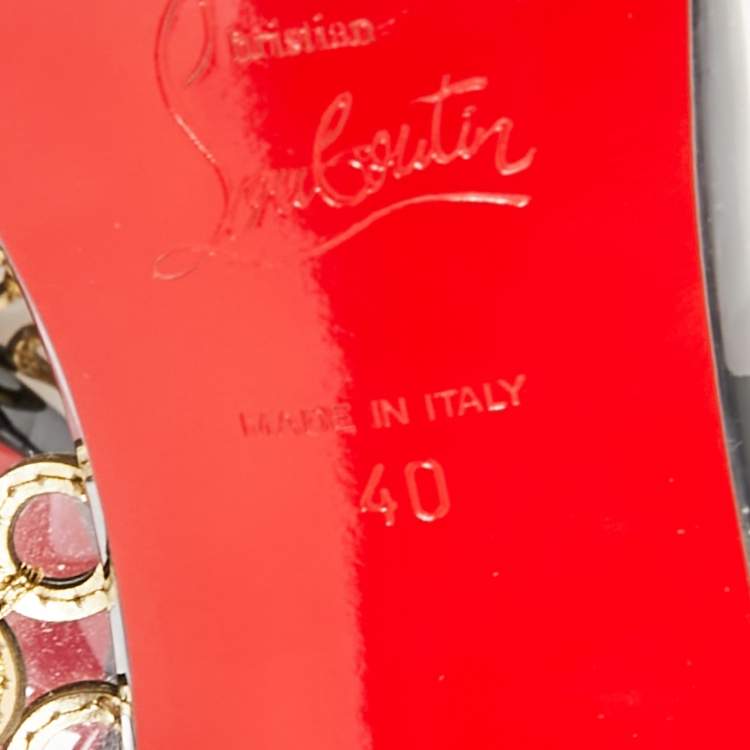 Pre Owned Christian Louboutin Black Patent Leather and PVC Malaika Chain Slingback Pumps Size 40