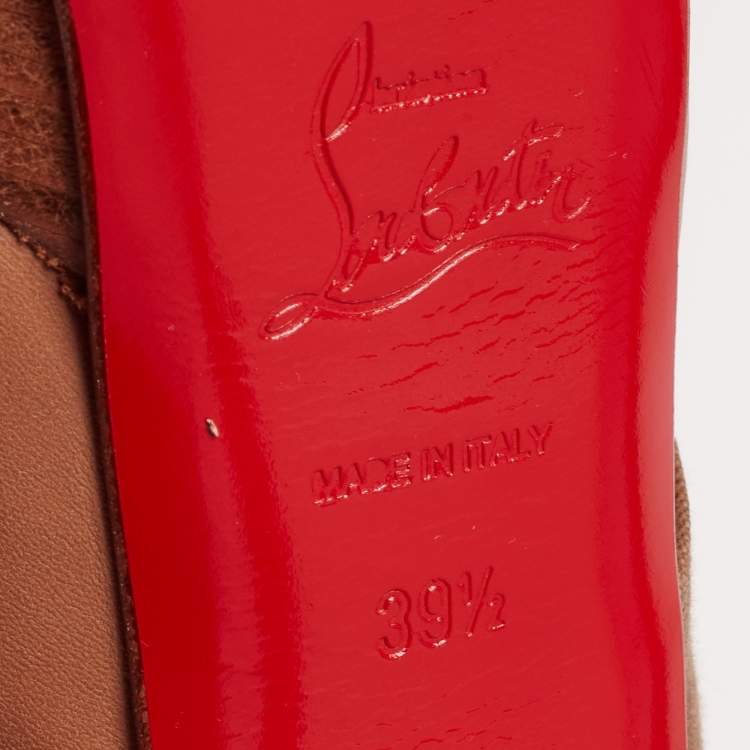 مملوكة مسبقًا Christian Louboutin Tan/Brown Leather and Canvas Lace-Up Ankle Booties Size 39.5
