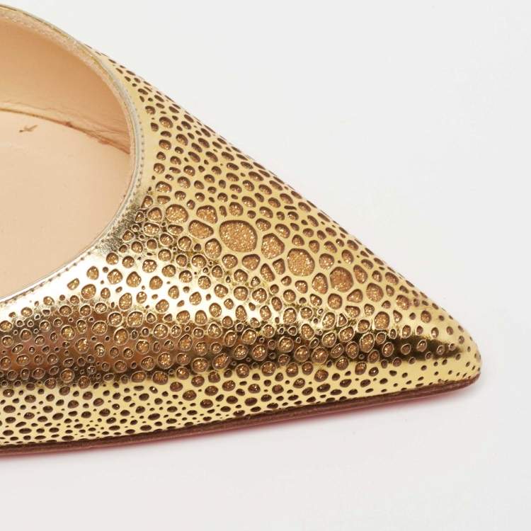 Pre Owned Christian Louboutin Gold Laser Cut Leather and Glitter Galu D'orsay Pumps Size 41