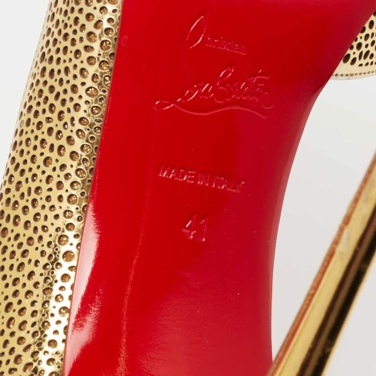 Pre Owned Christian Louboutin Gold Laser Cut Leather and Glitter Galu D'orsay Pumps Size 41
