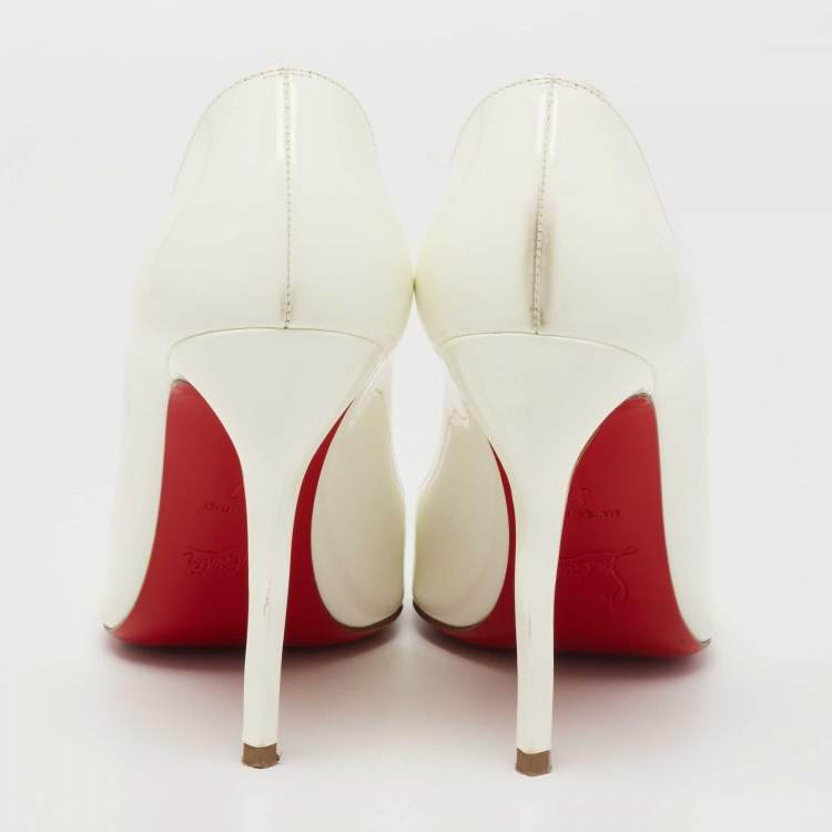 Pre Owned Christian Louboutin White Patent Leather Jolly Wavy Peep-Toe Pumps Size 37