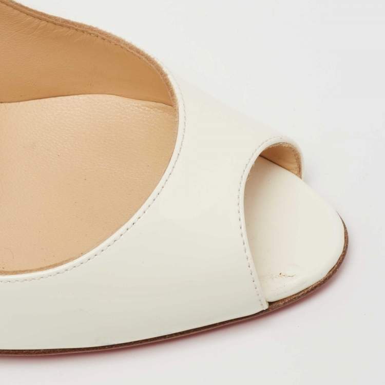 Pre Owned Christian Louboutin White Patent Leather Jolly Wavy Peep-Toe Pumps Size 37