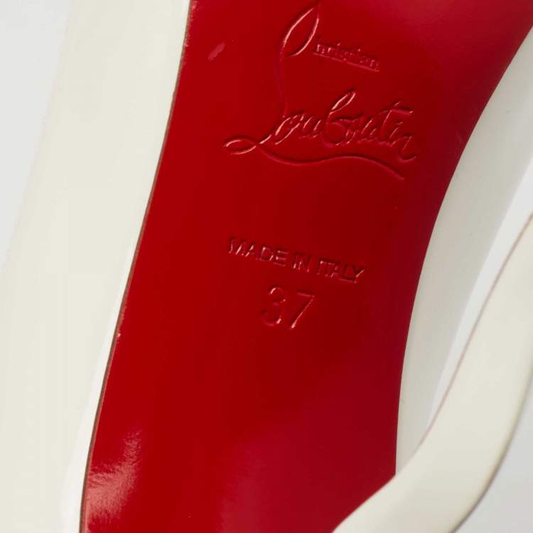 Pre Owned Christian Louboutin White Patent Leather Jolly Wavy Peep-Toe Pumps Size 37