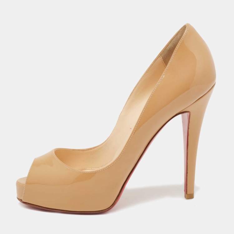 Pre Owned Christian Louboutin Beige Patent Leather Very Prive Pumps Size 35.5