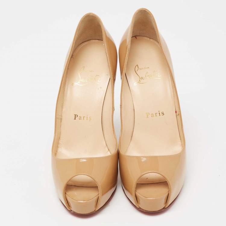 Pre Owned Christian Louboutin Beige Patent Leather Very Prive Pumps Size 35.5