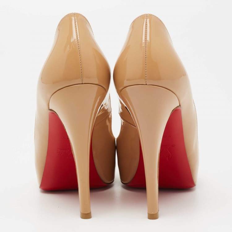 Pre Owned Christian Louboutin Beige Patent Leather Very Prive Pumps Size 35.5