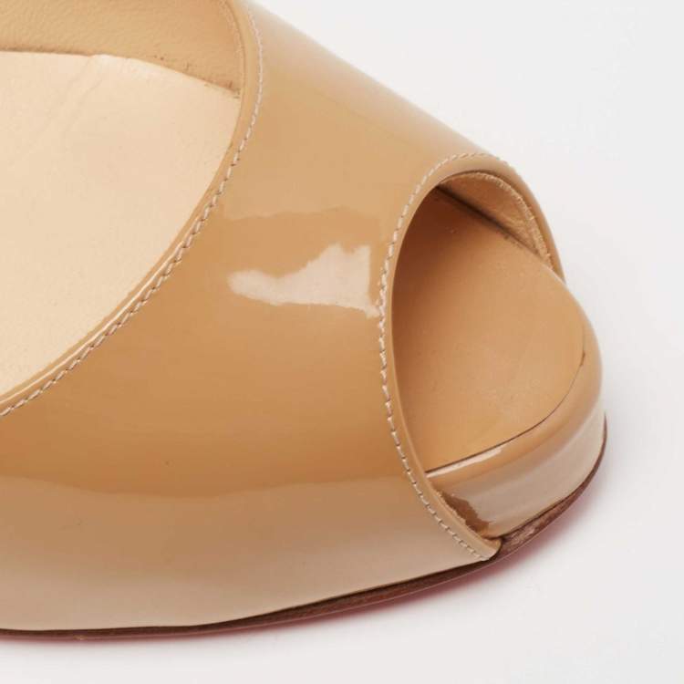 Pre Owned Christian Louboutin Beige Patent Leather Very Prive Pumps Size 35.5