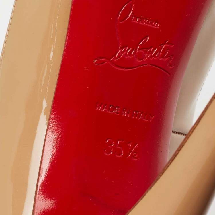 Pre Owned Christian Louboutin Beige Patent Leather Very Prive Pumps Size 35.5