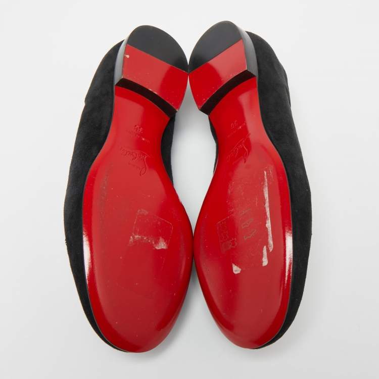 Pre Owned Christian Louboutin Black Suede Candy Studded Smoking Slippers Size 36