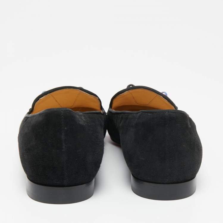 Pre Owned Christian Louboutin Black Suede Candy Studded Smoking Slippers Size 36