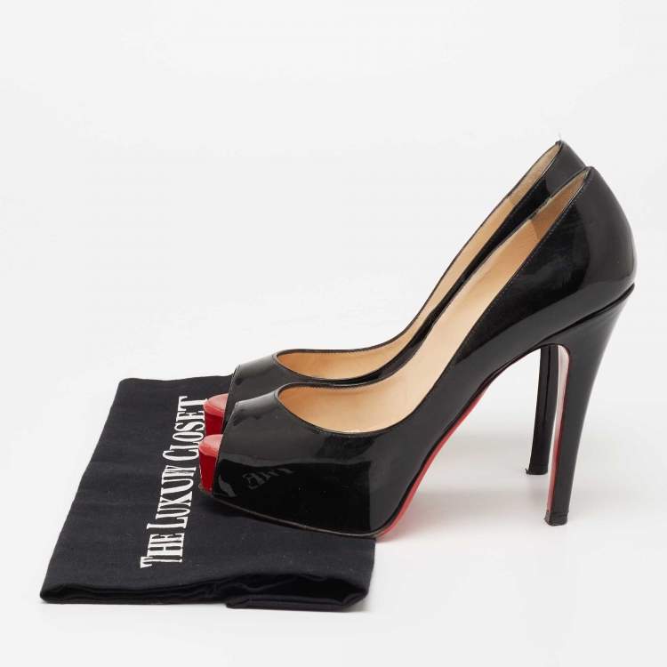 Pre Owned Christian Louboutin Black Patent Leather Very Prive Pumps Size 35.5