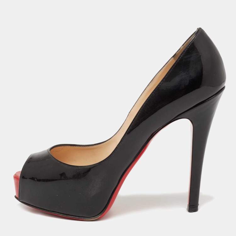 Pre Owned Christian Louboutin Black Patent Leather Very Prive Pumps Size 35.5