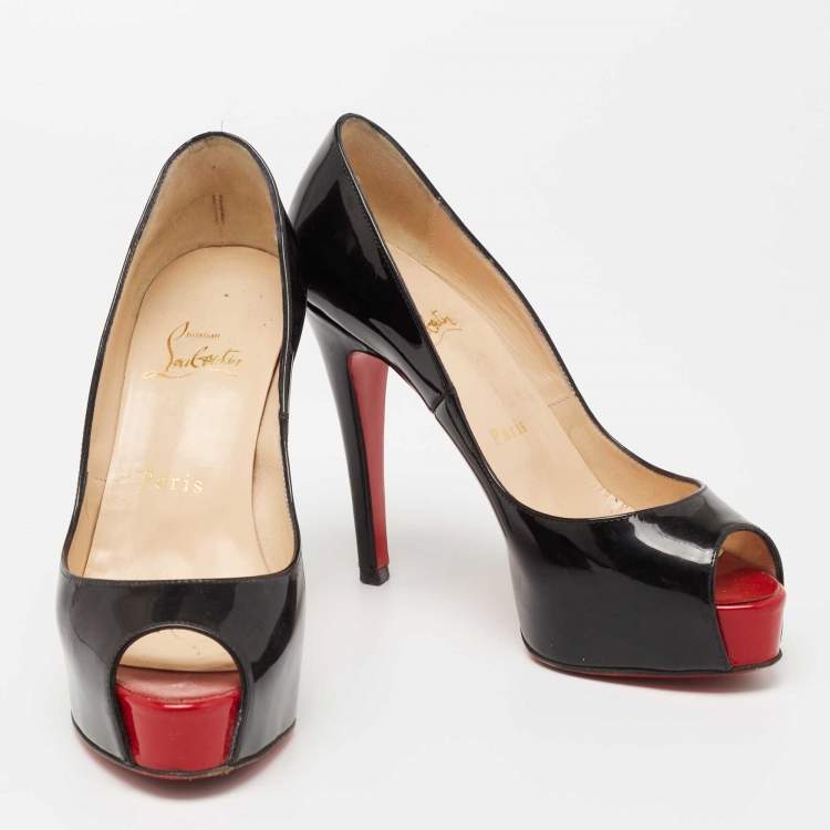 Pre Owned Christian Louboutin Black Patent Leather Very Prive Pumps Size 35.5