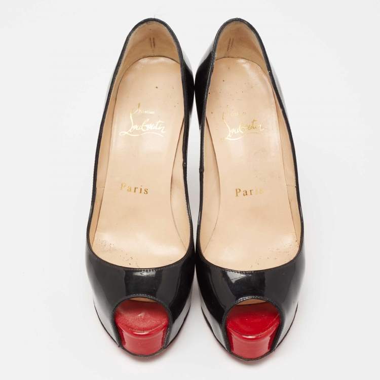 Pre Owned Christian Louboutin Black Patent Leather Very Prive Pumps Size 35.5