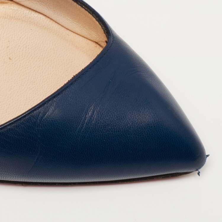 Pre Owned Christian Louboutin Navy Blue Leather Corneille Pointed Toe Pumps Size 35