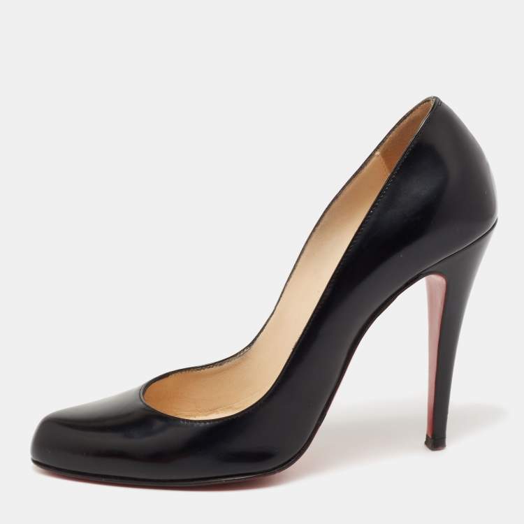 Pre Owned Christian Louboutin Black Leather Simple Pumps Size 36.5