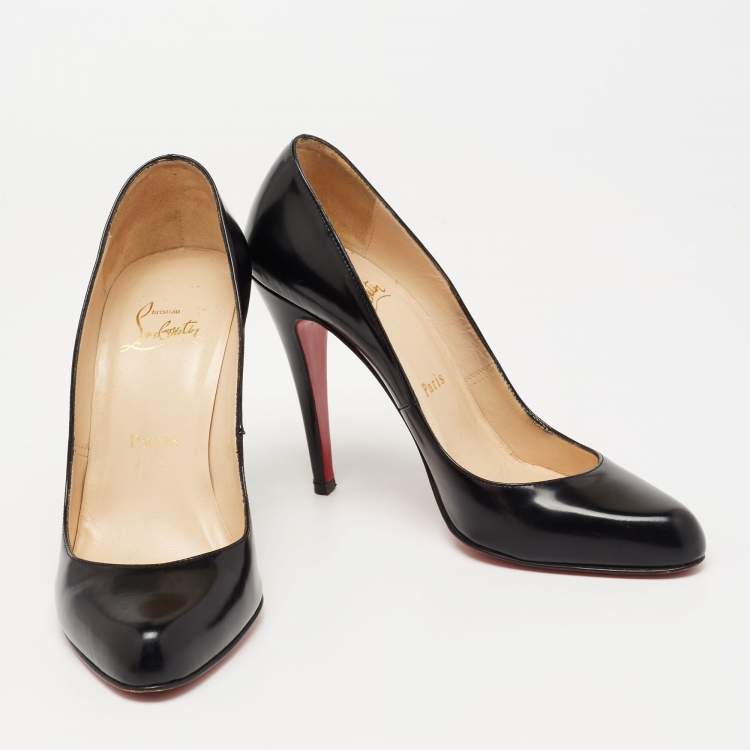 Pre Owned Christian Louboutin Black Leather Simple Pumps Size 36.5