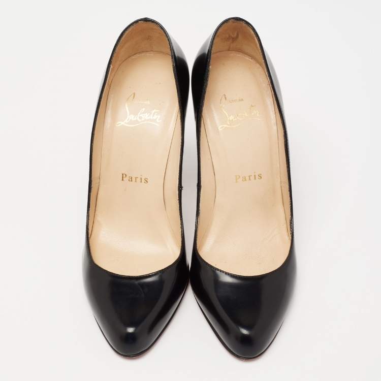 Pre Owned Christian Louboutin Black Leather Simple Pumps Size 36.5