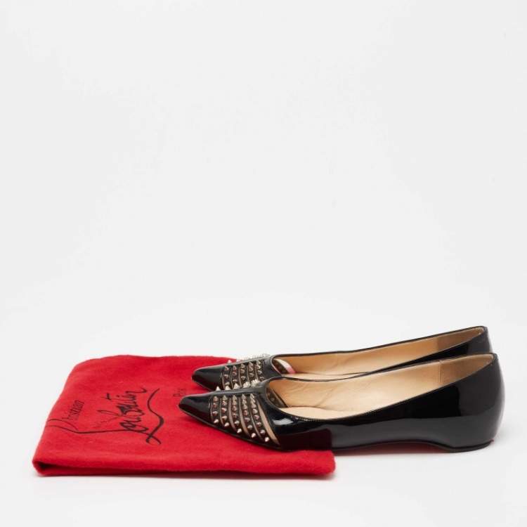 Pre Owned Christian Louboutin Black Patent Leather Bareta Ballet Flats Size 35