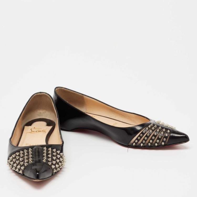 Pre Owned Christian Louboutin Black Patent Leather Bareta Ballet Flats Size 35