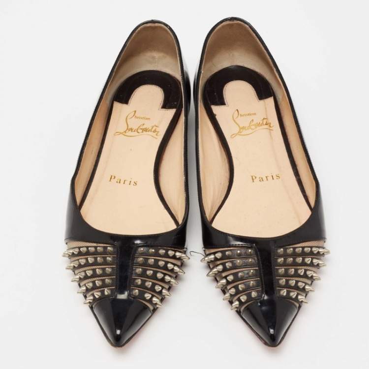 Pre Owned Christian Louboutin Black Patent Leather Bareta Ballet Flats Size 35